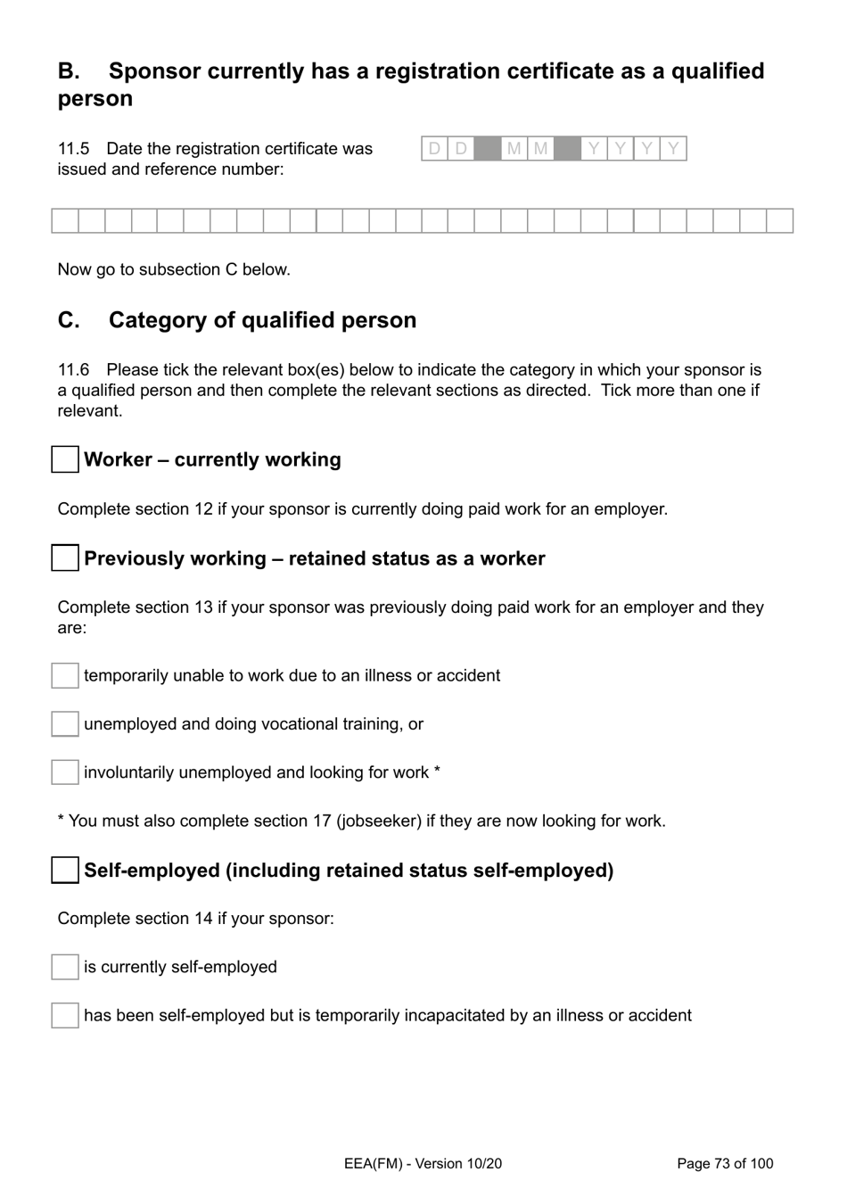 Form EEA(FM) Application for a Registration Certificate or Residence Card as the Family Member of a European Economic Area (Eea) or Swiss National - United Kingdom, Page 73