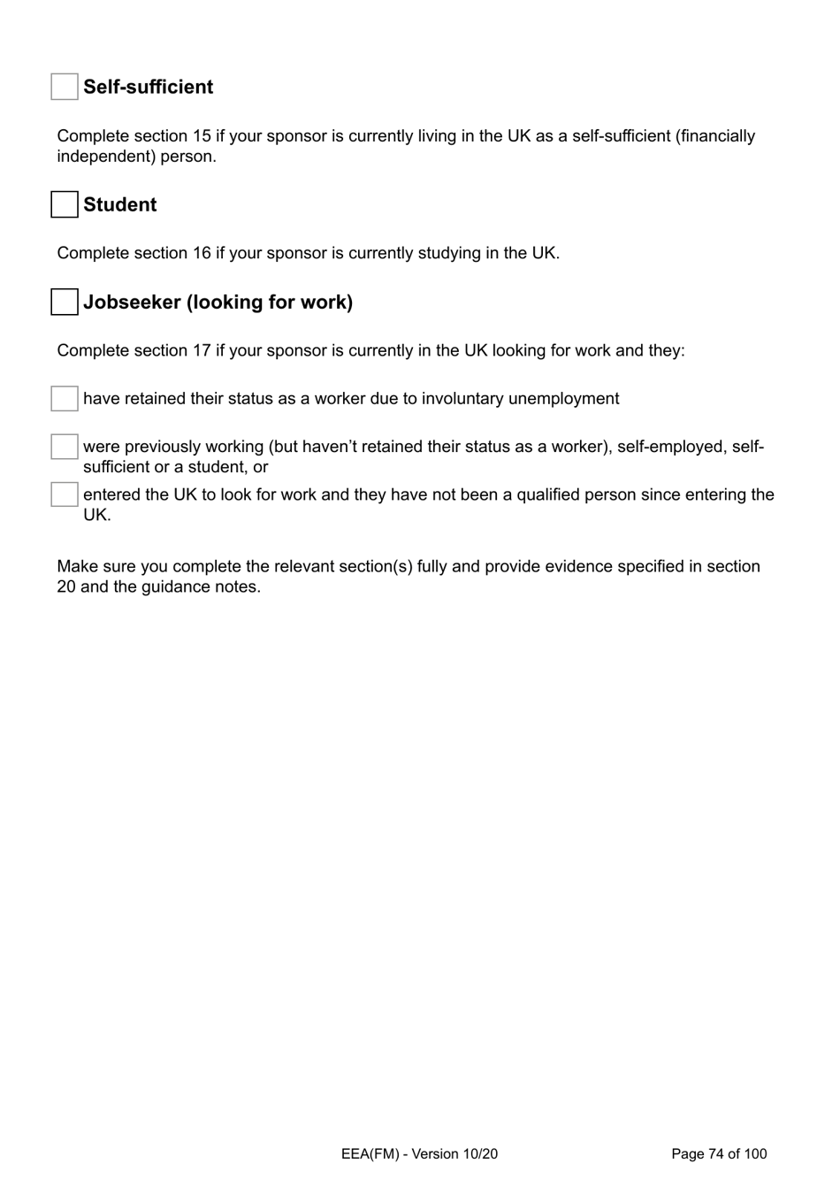 Form EEA(FM) Application for a Registration Certificate or Residence Card as the Family Member of a European Economic Area (Eea) or Swiss National - United Kingdom, Page 74