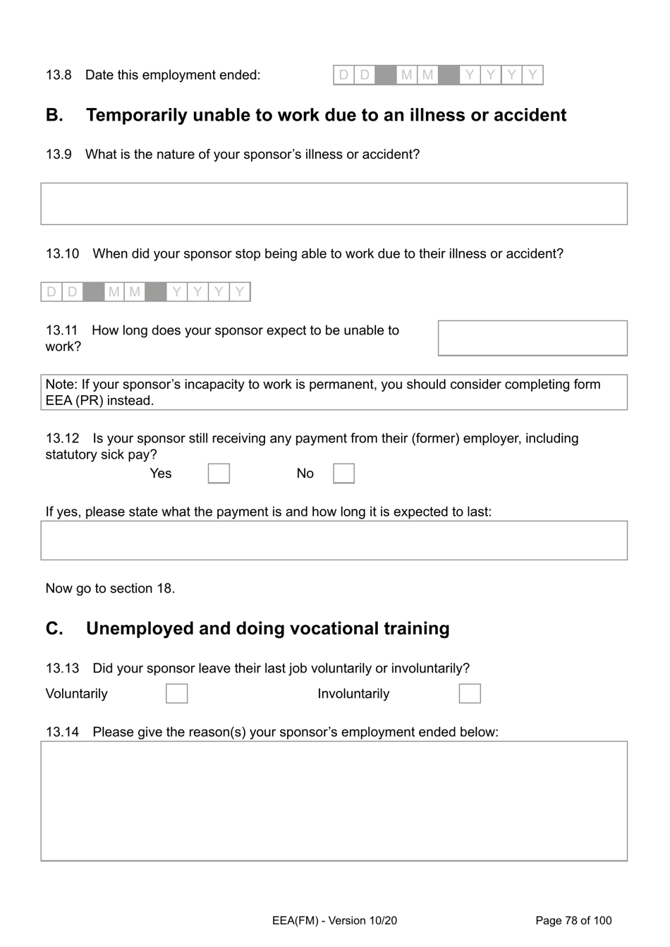 Form EEA(FM) Application for a Registration Certificate or Residence Card as the Family Member of a European Economic Area (Eea) or Swiss National - United Kingdom, Page 78