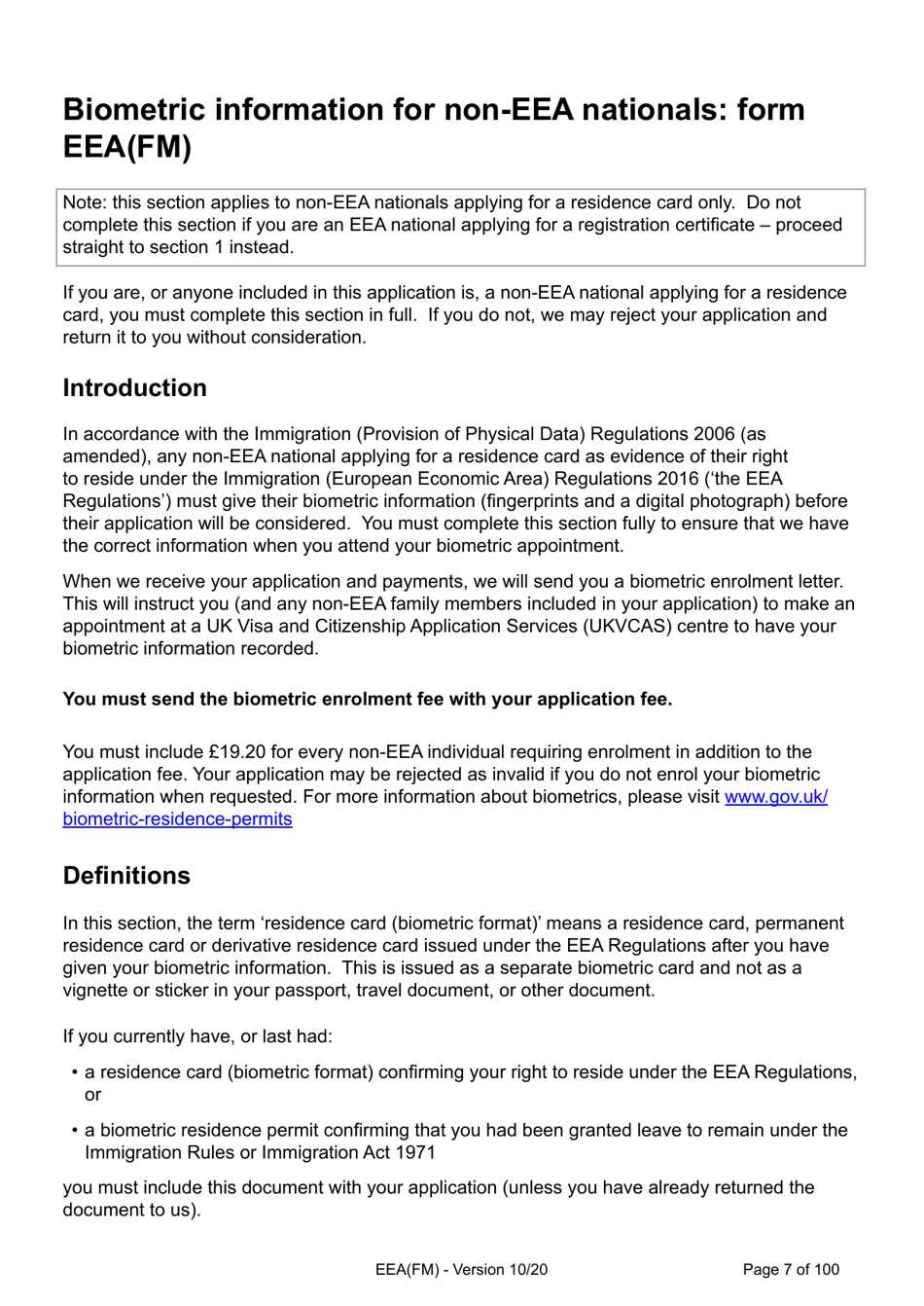 Form EEA(FM) Application for a Registration Certificate or Residence Card as the Family Member of a European Economic Area (Eea) or Swiss National - United Kingdom, Page 7