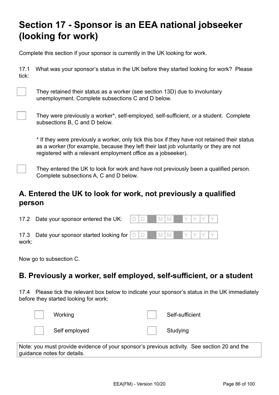 Form EEA(FM) Application for a Registration Certificate or Residence Card as the Family Member of a European Economic Area (Eea) or Swiss National - United Kingdom, Page 86
