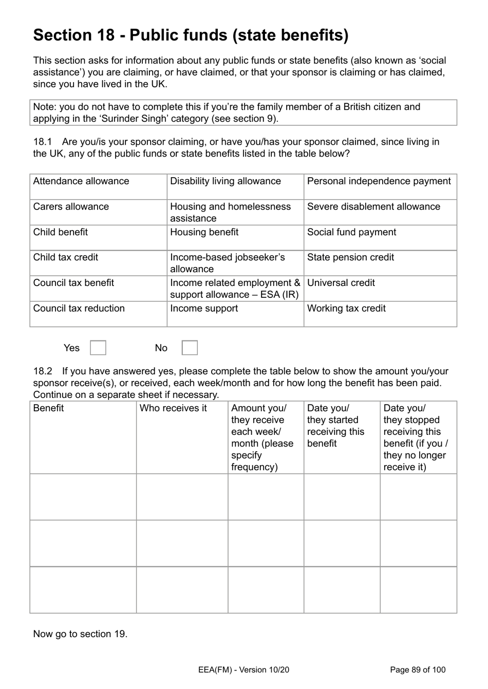 Form EEA(FM) Application for a Registration Certificate or Residence Card as the Family Member of a European Economic Area (Eea) or Swiss National - United Kingdom, Page 89
