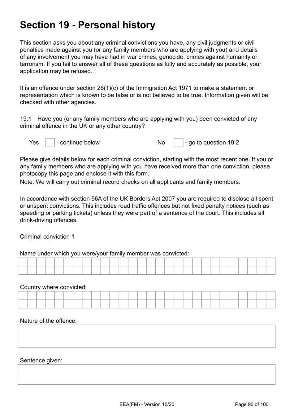 Form EEA(FM) Application for a Registration Certificate or Residence Card as the Family Member of a European Economic Area (Eea) or Swiss National - United Kingdom, Page 90