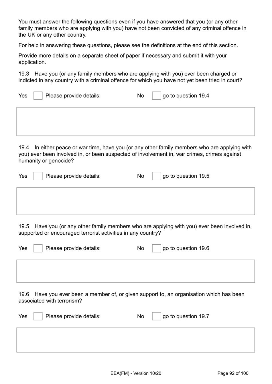 Form EEA(FM) Application for a Registration Certificate or Residence Card as the Family Member of a European Economic Area (Eea) or Swiss National - United Kingdom, Page 92