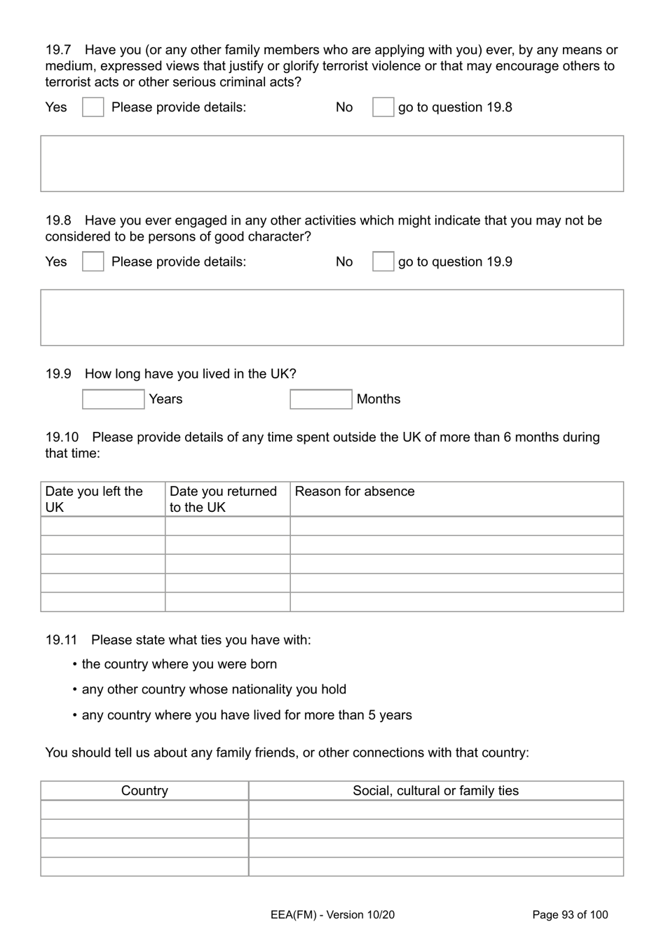 Form EEA(FM) Application for a Registration Certificate or Residence Card as the Family Member of a European Economic Area (Eea) or Swiss National - United Kingdom, Page 93