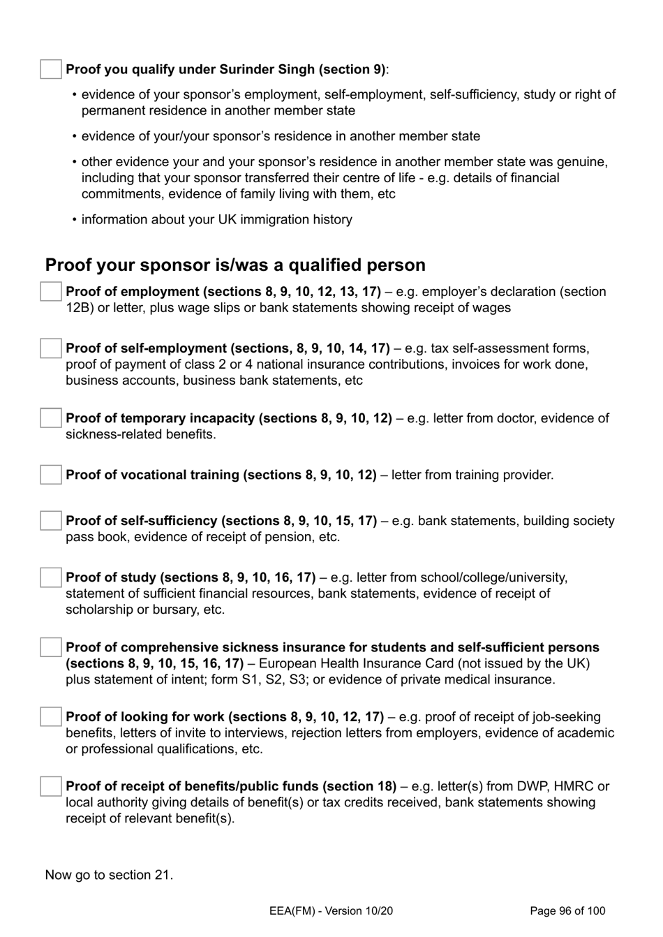 Form EEA(FM) Application for a Registration Certificate or Residence Card as the Family Member of a European Economic Area (Eea) or Swiss National - United Kingdom, Page 96