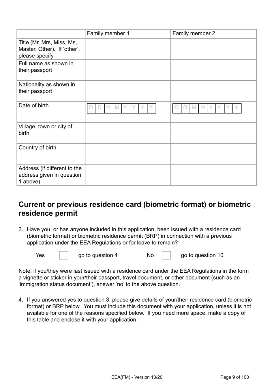 Form EEA(FM) Application for a Registration Certificate or Residence Card as the Family Member of a European Economic Area (Eea) or Swiss National - United Kingdom, Page 9