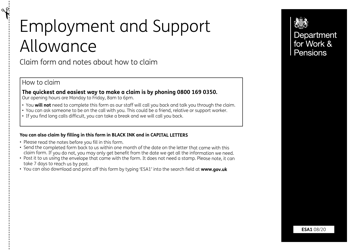 Document preview: Form ESA1 Employment and Support Allowance - United Kingdom