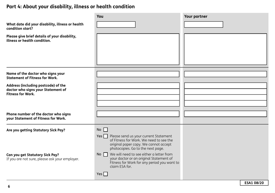 Form ESA1 Employment and Support Allowance - United Kingdom, Page 14