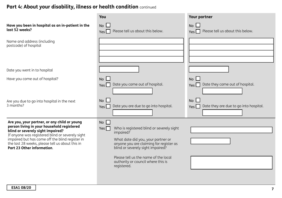 Form ESA1 Employment and Support Allowance - United Kingdom, Page 15
