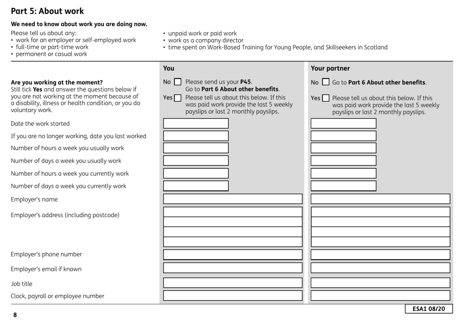 Form ESA1 Employment and Support Allowance - United Kingdom, Page 16
