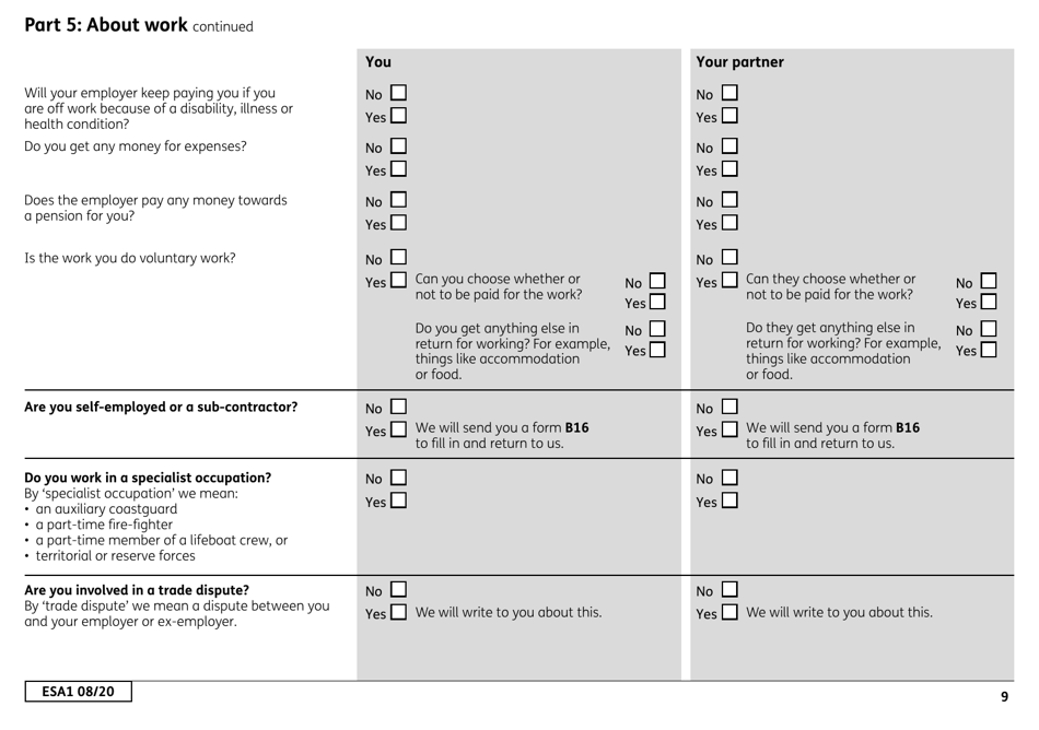 Form ESA1 Employment and Support Allowance - United Kingdom, Page 17