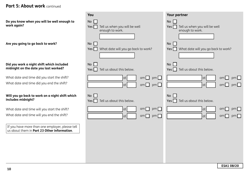 Form ESA1 Employment and Support Allowance - United Kingdom, Page 18