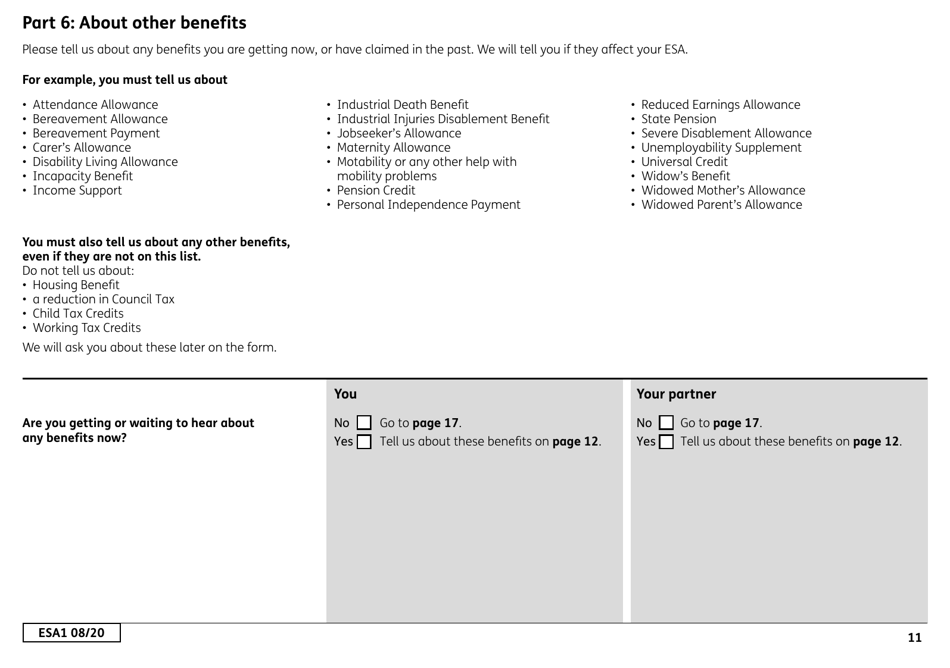 Form ESA1 Employment and Support Allowance - United Kingdom, Page 19