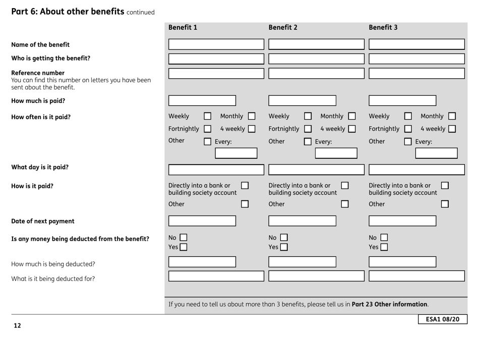 Form ESA1 Employment and Support Allowance - United Kingdom, Page 20