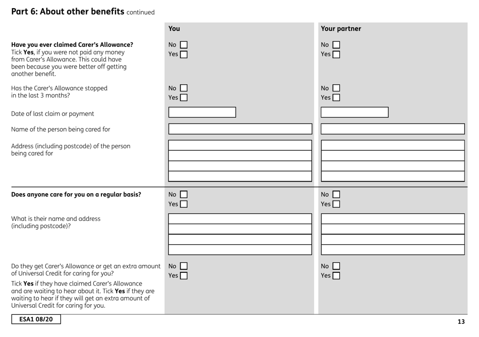 Form ESA1 Employment and Support Allowance - United Kingdom, Page 21