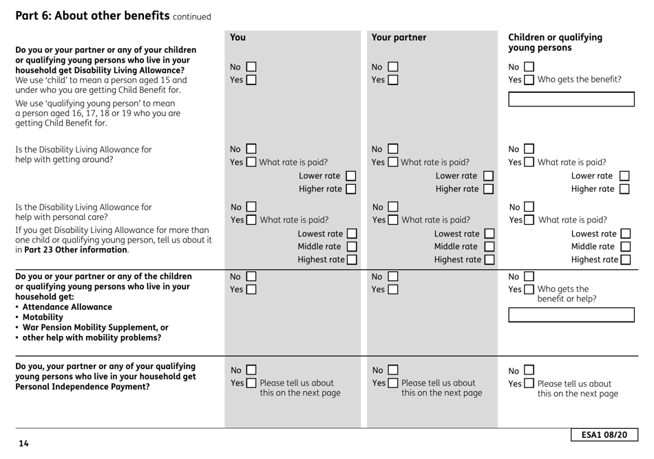 Form ESA1 Employment and Support Allowance - United Kingdom, Page 22