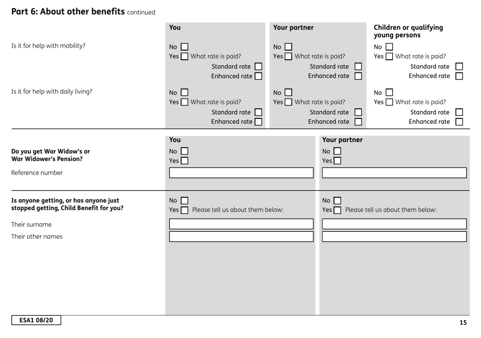 Form ESA1 Employment and Support Allowance - United Kingdom, Page 23