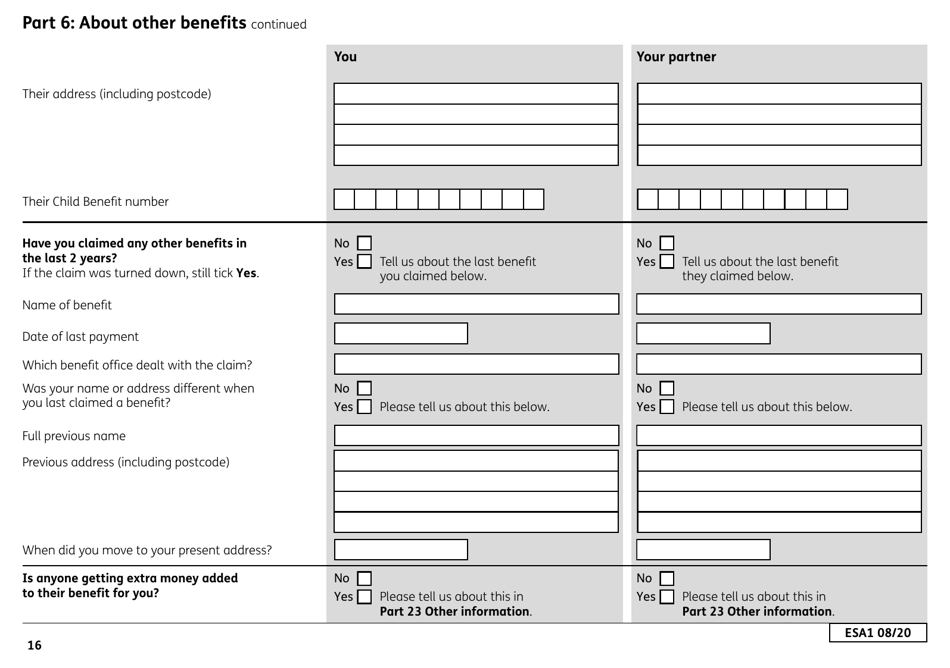 Form ESA1 Employment and Support Allowance - United Kingdom, Page 24