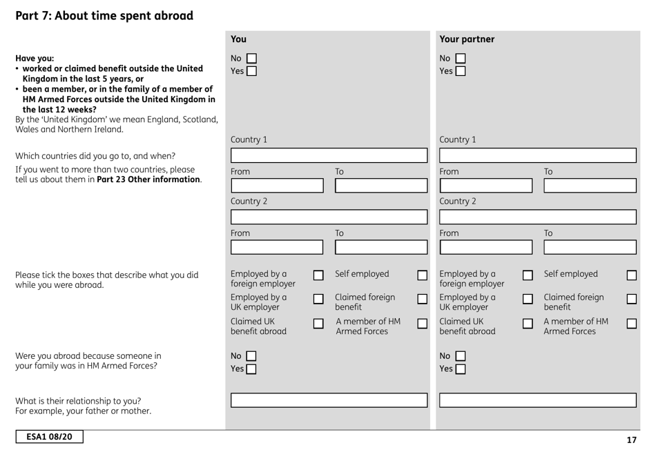 Form ESA1 Employment and Support Allowance - United Kingdom, Page 25