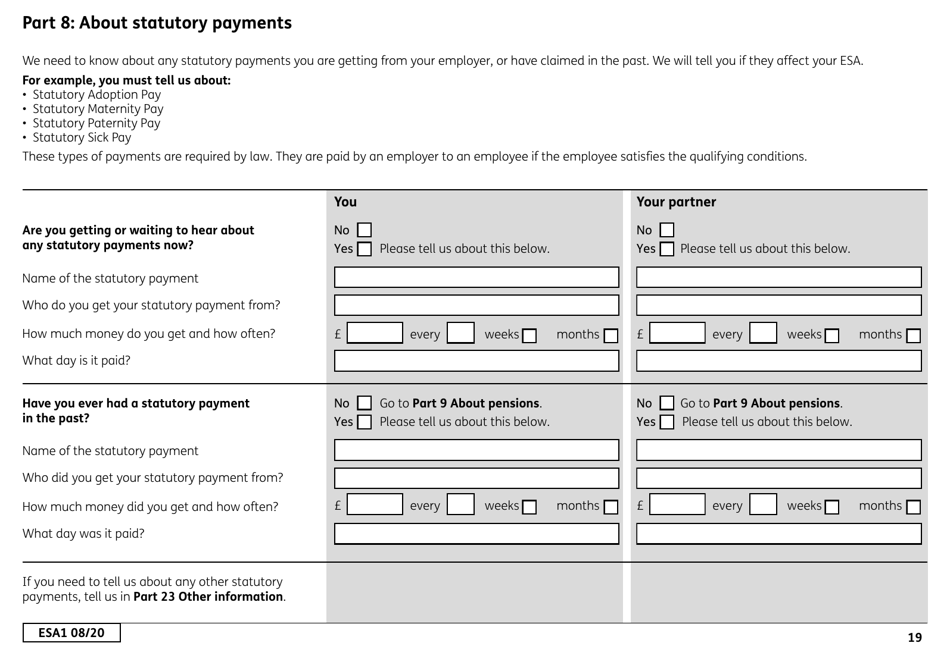 Form ESA1 Employment and Support Allowance - United Kingdom, Page 27