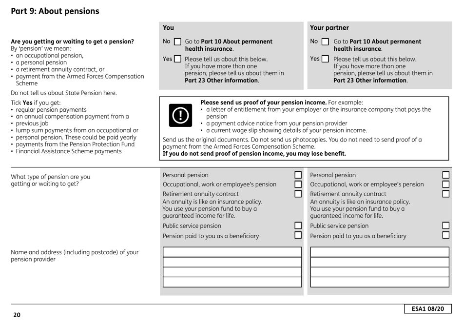 Form ESA1 Employment and Support Allowance - United Kingdom, Page 28