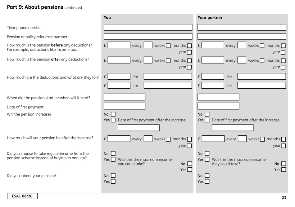 Form ESA1 Employment and Support Allowance - United Kingdom, Page 29