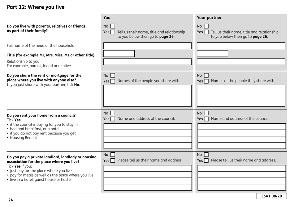 Form ESA1 Employment and Support Allowance - United Kingdom, Page 32