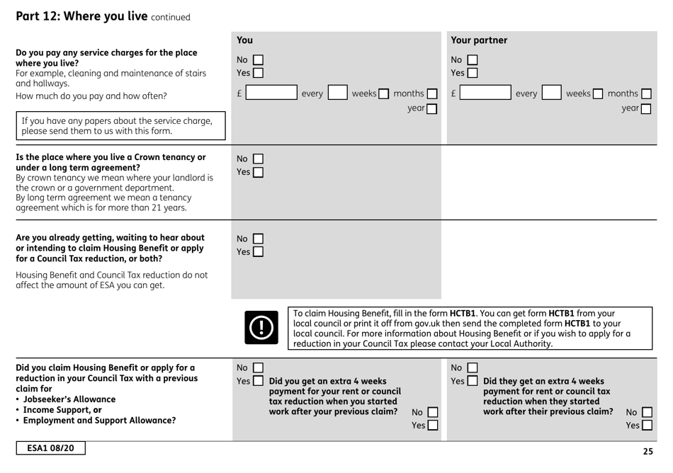 Form ESA1 Employment and Support Allowance - United Kingdom, Page 33