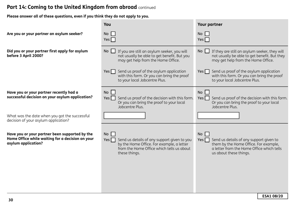 Form ESA1 Employment and Support Allowance - United Kingdom, Page 38