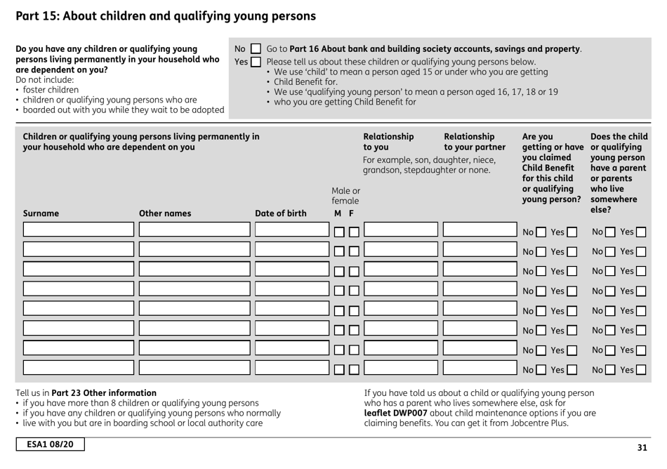 Form ESA1 Employment and Support Allowance - United Kingdom, Page 39
