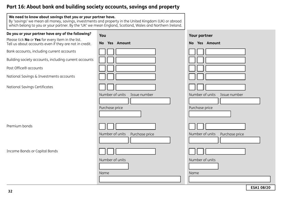 Form ESA1 Employment and Support Allowance - United Kingdom, Page 40