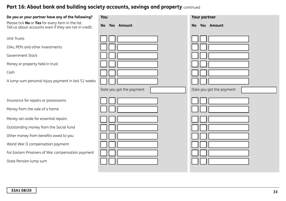 Form ESA1 Employment and Support Allowance - United Kingdom, Page 41