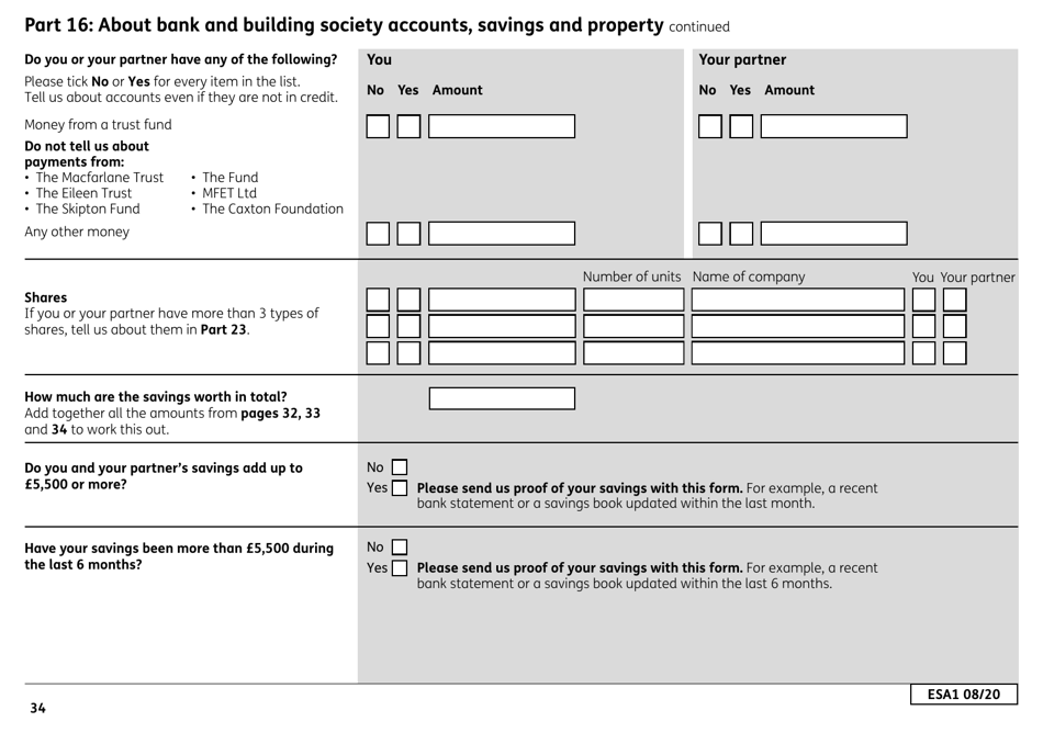 Form ESA1 Employment and Support Allowance - United Kingdom, Page 42