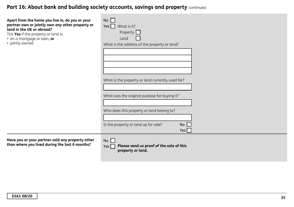 Form ESA1 Employment and Support Allowance - United Kingdom, Page 43