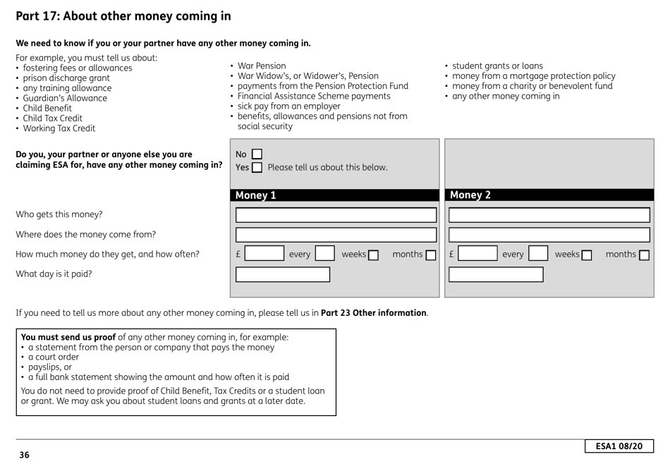 Form ESA1 Employment and Support Allowance - United Kingdom, Page 44