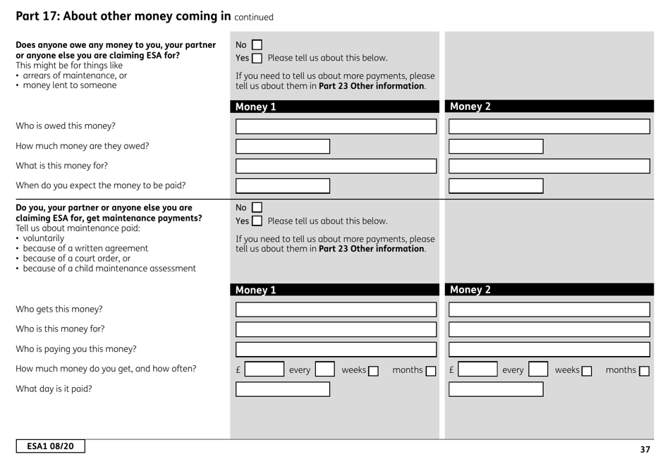 Form ESA1 Employment and Support Allowance - United Kingdom, Page 45