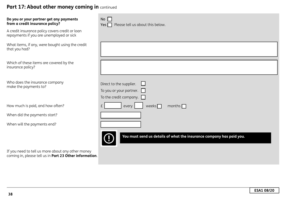 Form ESA1 Employment and Support Allowance - United Kingdom, Page 46