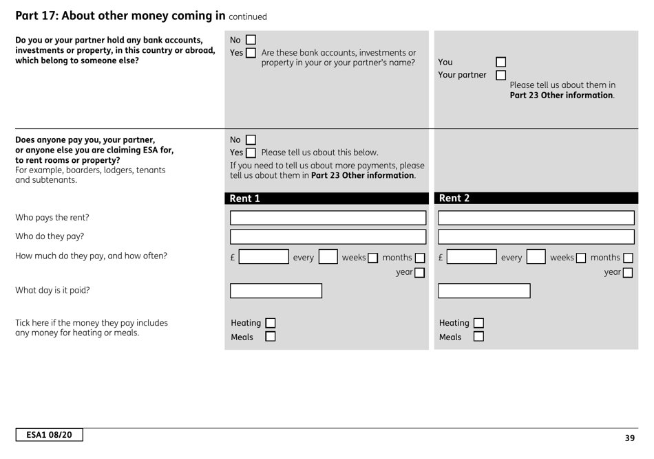 Form ESA1 Employment and Support Allowance - United Kingdom, Page 47