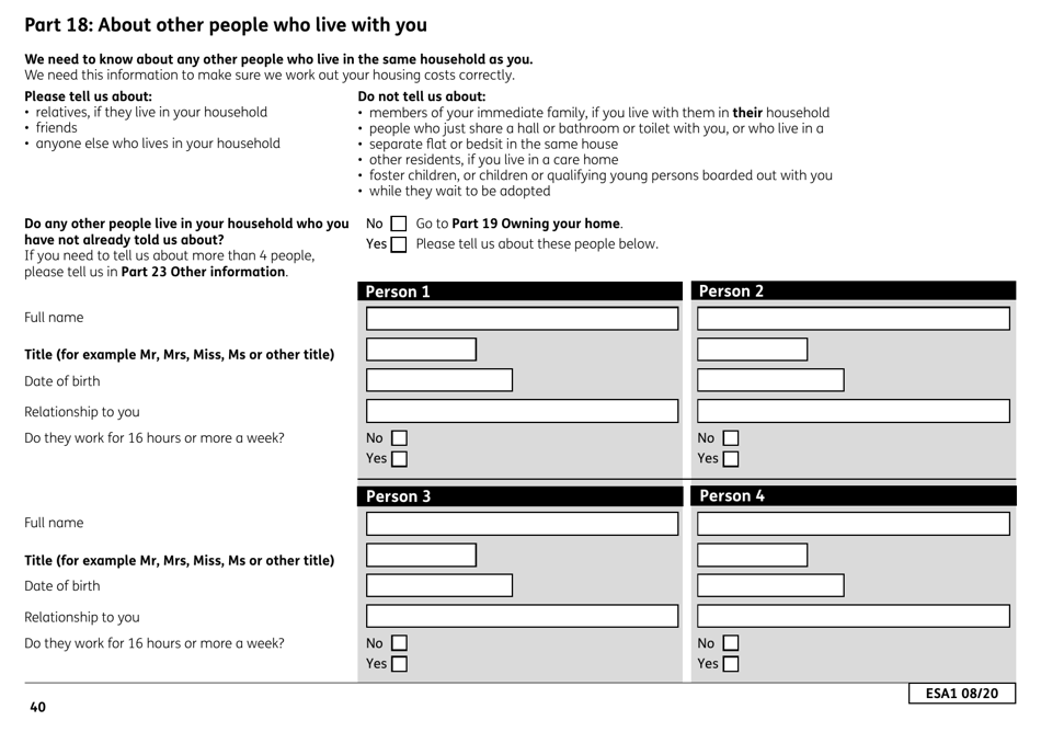 Form ESA1 Employment and Support Allowance - United Kingdom, Page 48