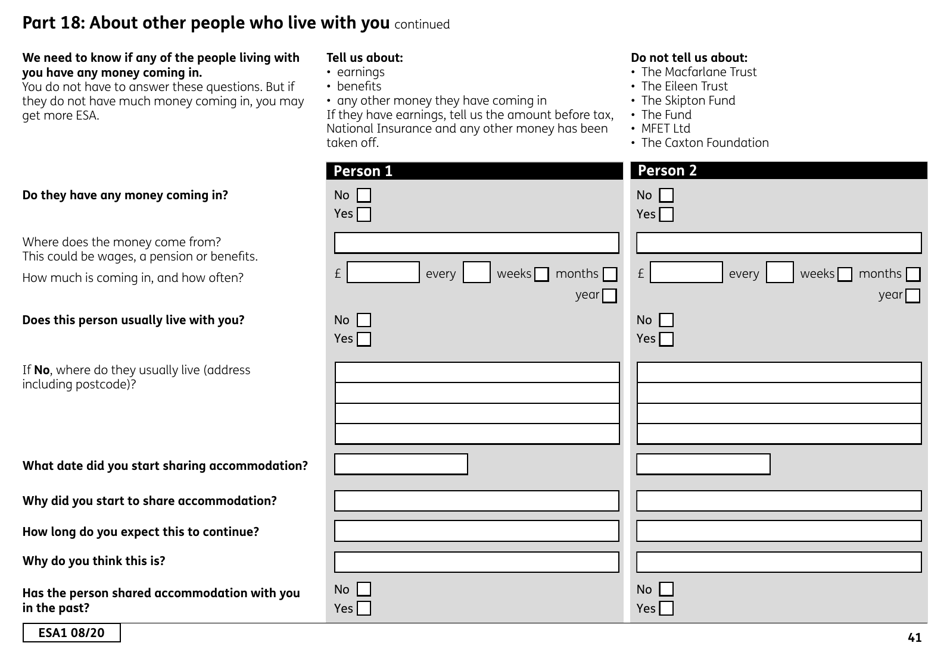 Form ESA1 Employment and Support Allowance - United Kingdom, Page 49