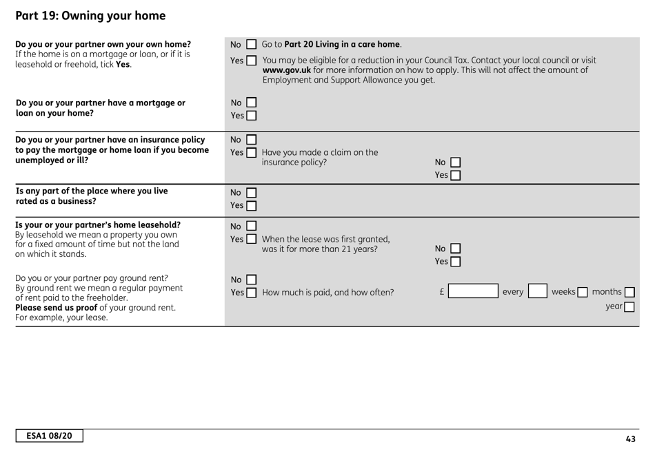 Form ESA1 Employment and Support Allowance - United Kingdom, Page 51