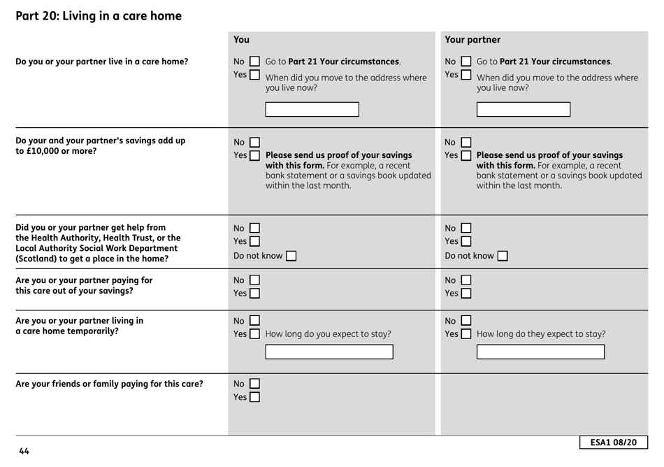 Form ESA1 Employment and Support Allowance - United Kingdom, Page 52