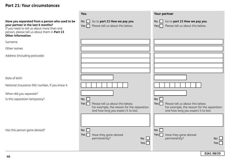 Form ESA1 Employment and Support Allowance - United Kingdom, Page 54