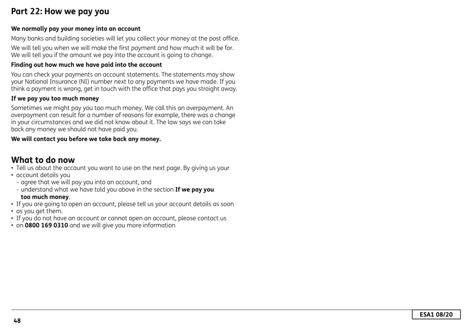 Form ESA1 Employment and Support Allowance - United Kingdom, Page 56