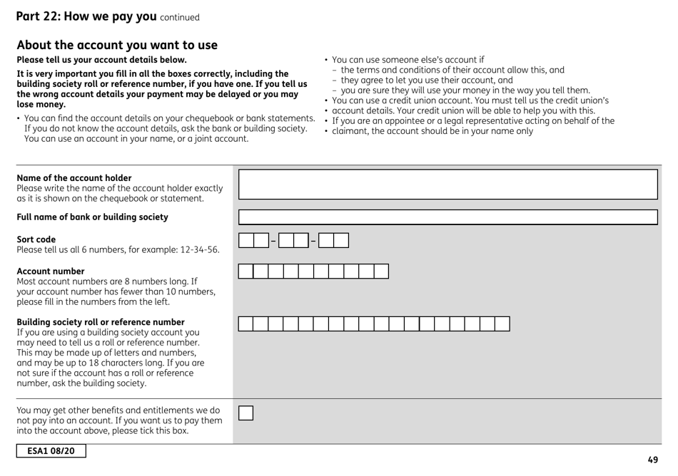 Form ESA1 Employment and Support Allowance - United Kingdom, Page 57