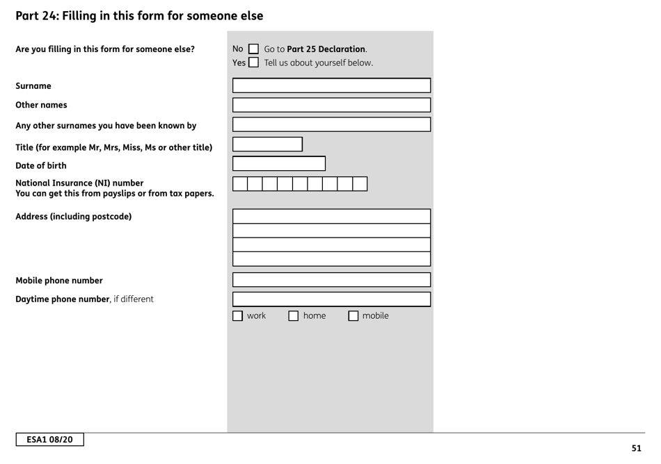 Form ESA1 Employment and Support Allowance - United Kingdom, Page 59