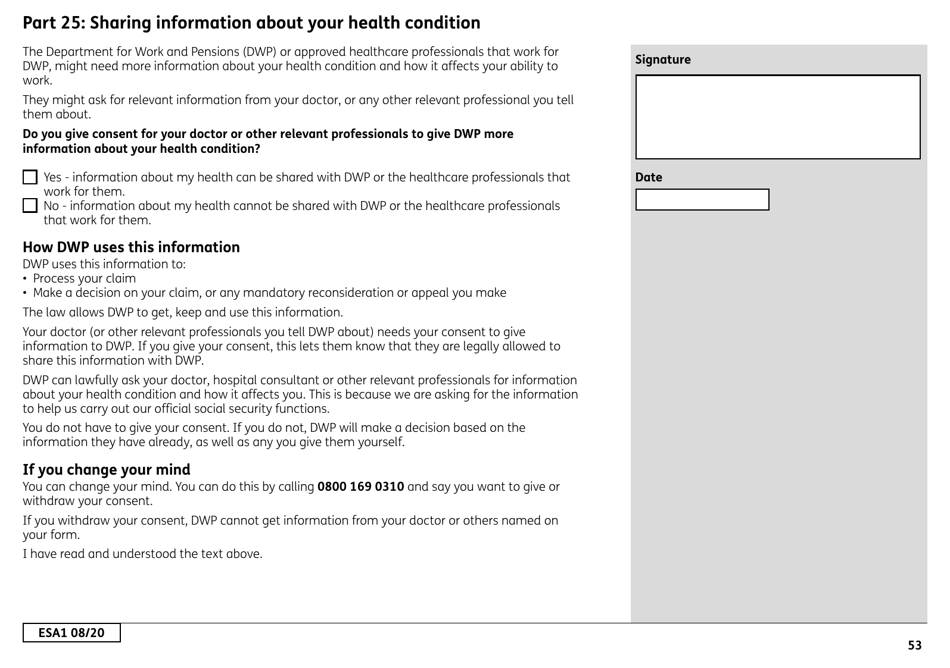 Form ESA1 Employment and Support Allowance - United Kingdom, Page 61