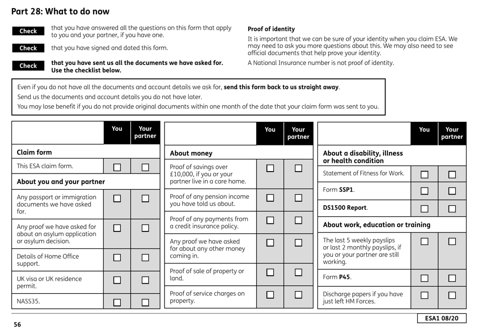 Form ESA1 Employment and Support Allowance - United Kingdom, Page 64