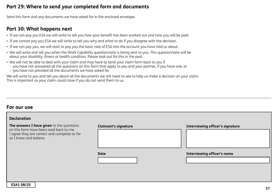 Form ESA1 Employment and Support Allowance - United Kingdom, Page 65